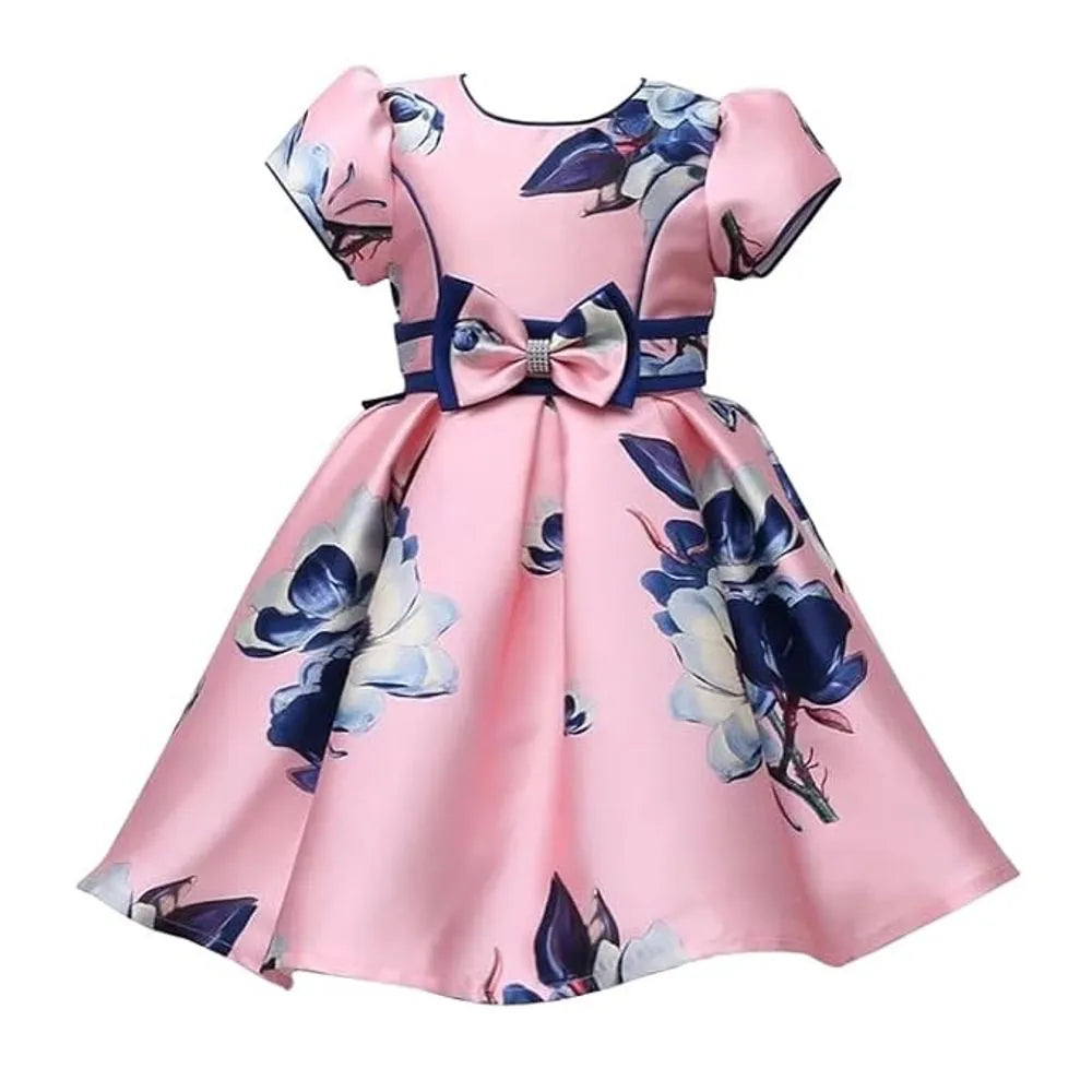 Girls' Pink & Blue Floral Party Dress