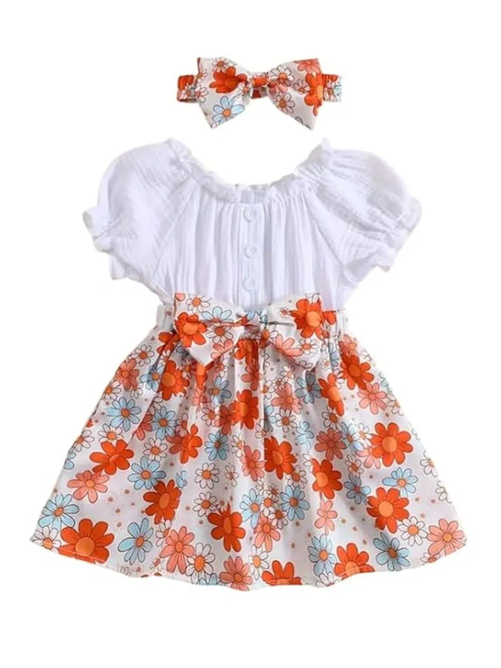 Orange Flower Premium White Frocks for Baby Girls