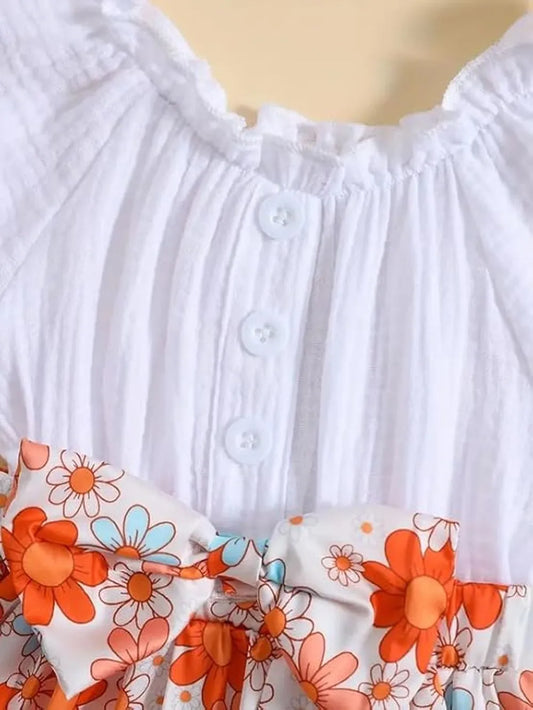 Orange Flower Premium White Frocks for Baby Girls