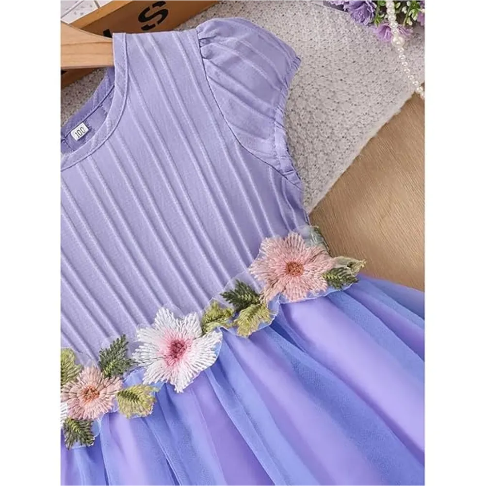 Girls' Pleated Bodice Tulle Skirt Party Dress