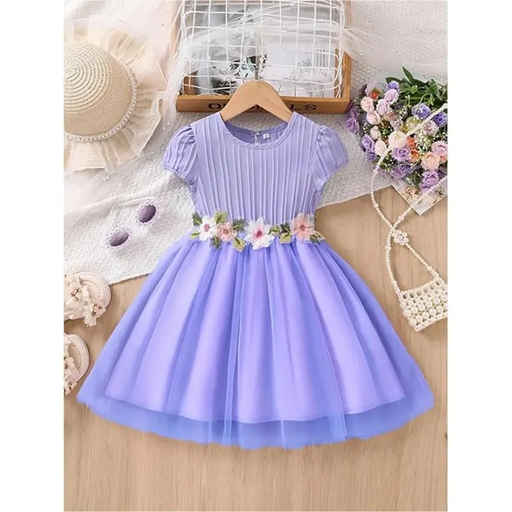 Girls' Pleated Bodice Tulle Skirt Party Dress