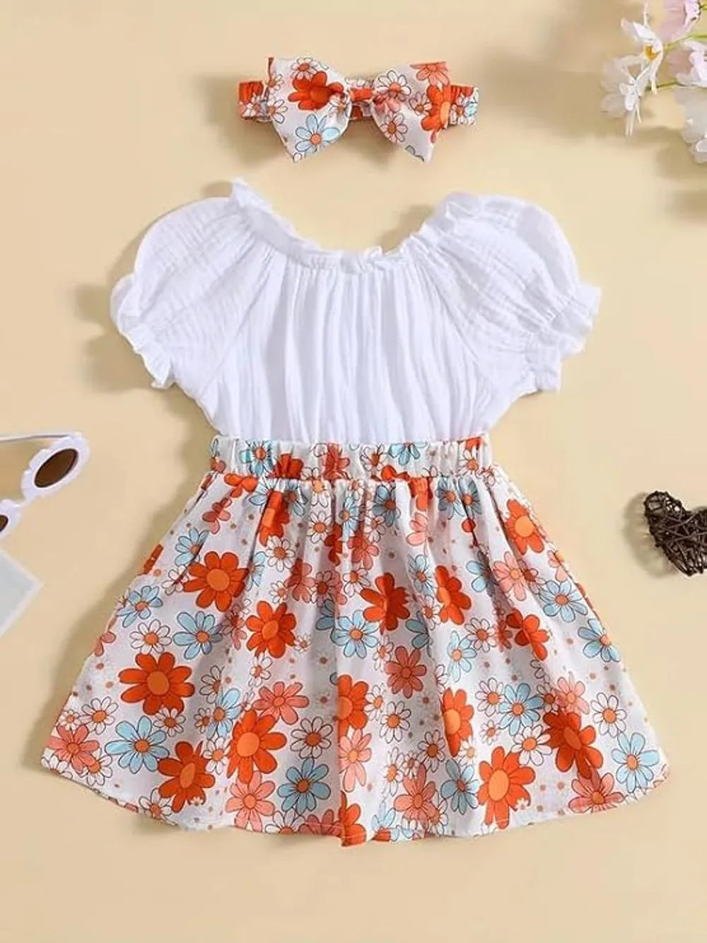Orange Flower Premium White Frocks for Baby Girls