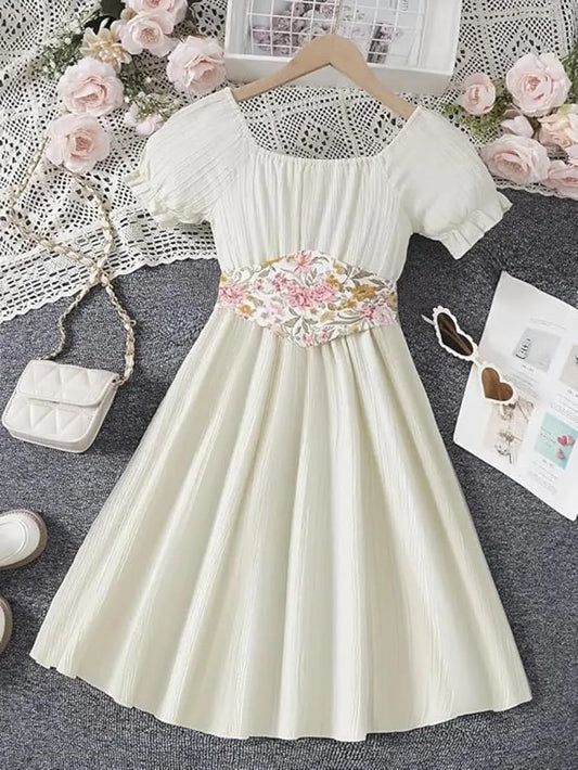 Cottagecore Floral Waist Children's Long Dress