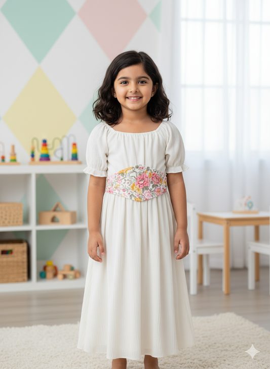 Cottagecore Floral Waist Children's Long Dress