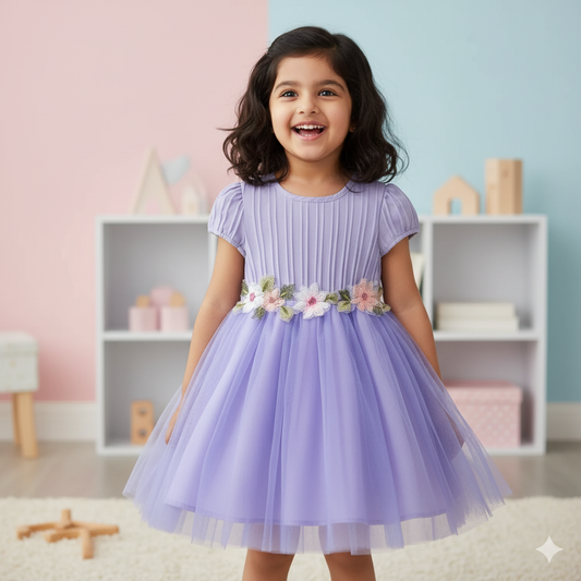 Girls' Pleated Bodice Tulle Skirt Party Dress