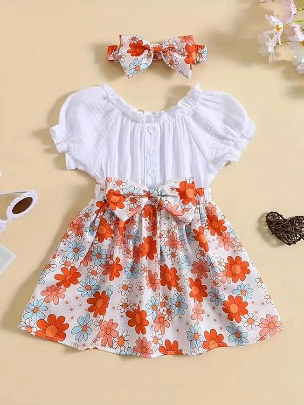 Orange Flower Premium White Frocks for Baby Girls