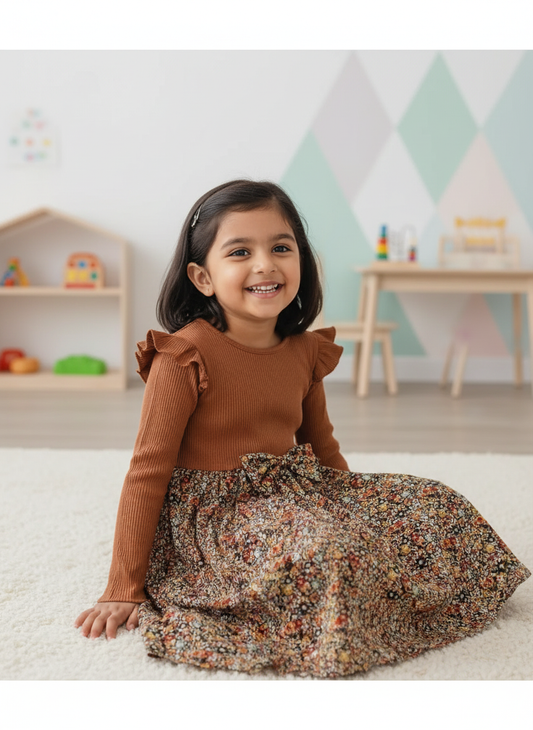 Girls Brown Frock – Trendy Brown Dress for Girls | Stylish Brown Frock for Girls - Image 1