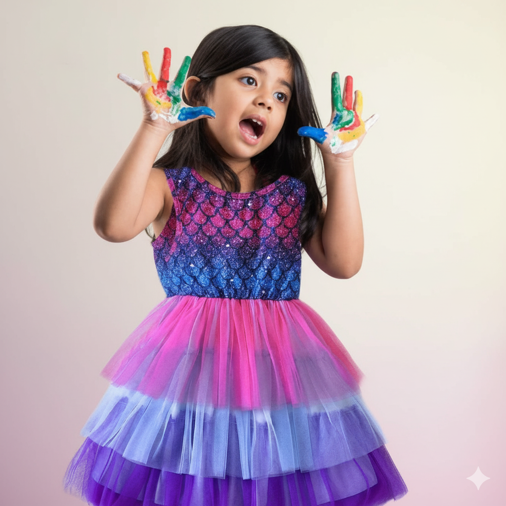 Girls' Peacock Sparkle Tulle Party Dress